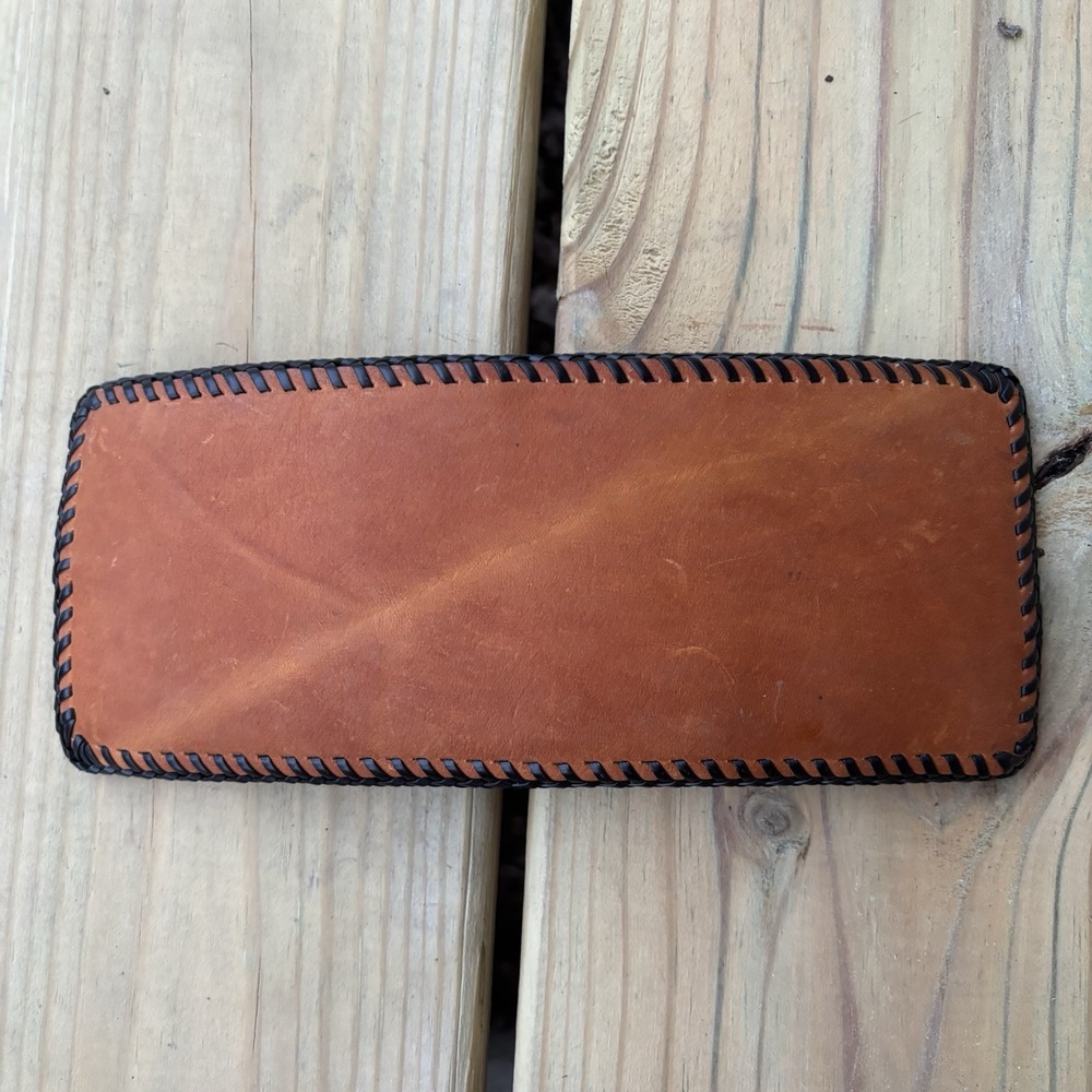 Vintage Leather Bi-Fold Wallet Brown Genuine USA Made Whipstitch Hand Tooled
